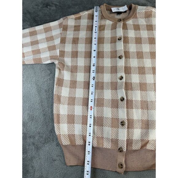 NWT Ann Taylor Preppy Checkered Long Sleeve Cardigan In Dominican Sands XS - Picture 6 of 9